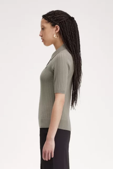 Fred Perry Pointelle Detail Knitted Women’s Shirt Warm Grey NYRAM0125