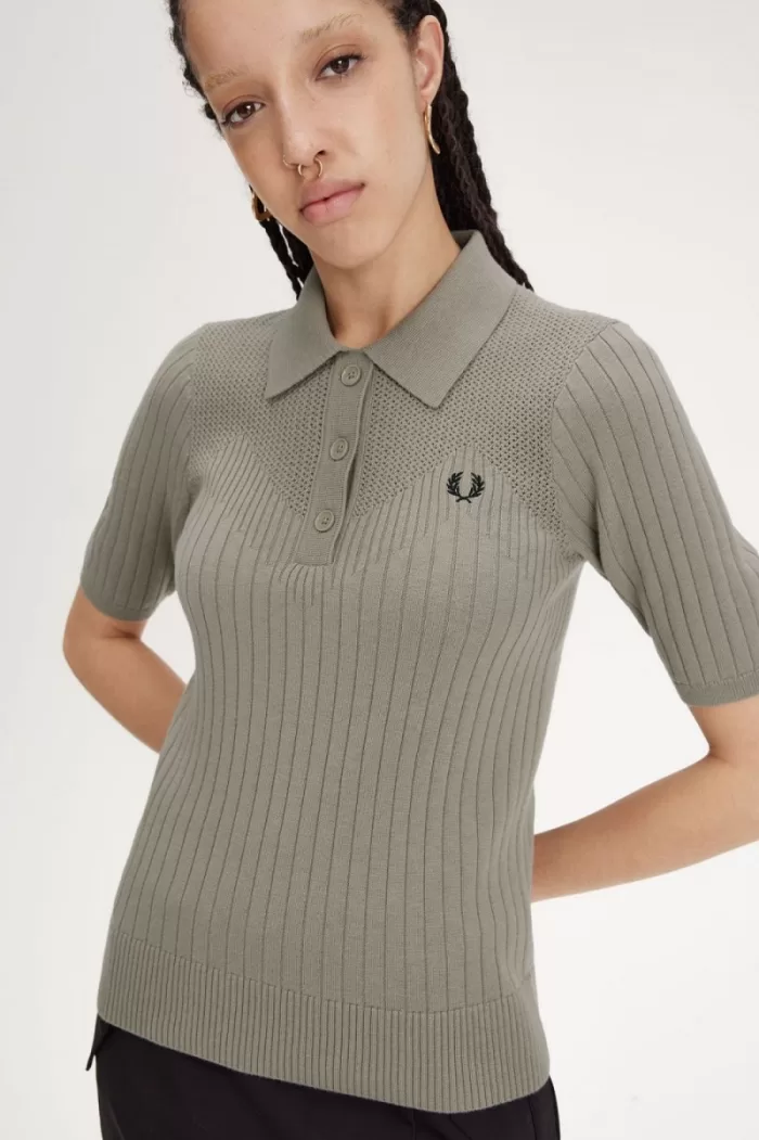 Fred Perry Pointelle Detail Knitted Women’s Shirt Warm Grey NYRAM0125