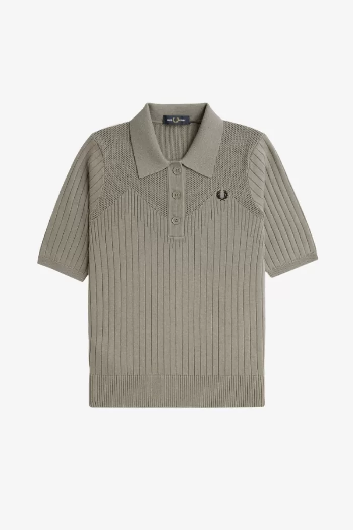 Fred Perry Pointelle Detail Knitted Women’s Shirt Warm Grey NYRAM0125