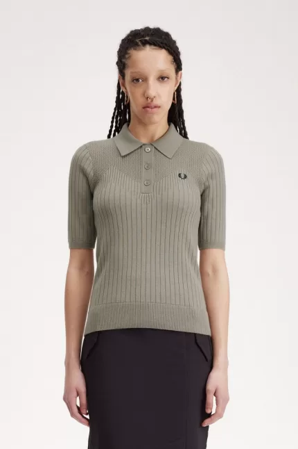 Fred Perry Pointelle Detail Knitted Women’s Shirt Warm Grey NYRAM0125