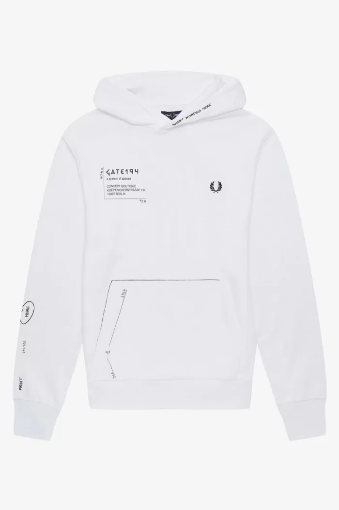 Fred Perry Printed Hooded Sweat Men’s Shirt White BWFHS8035