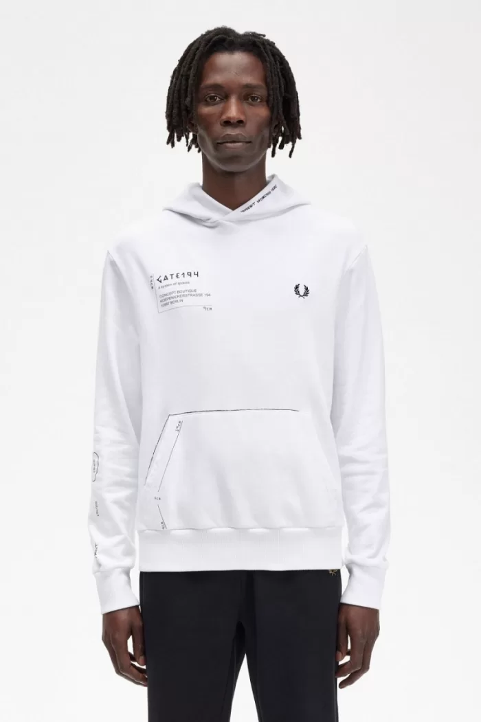 Fred Perry Printed Hooded Sweat Men’s Shirt White BWFHS8035