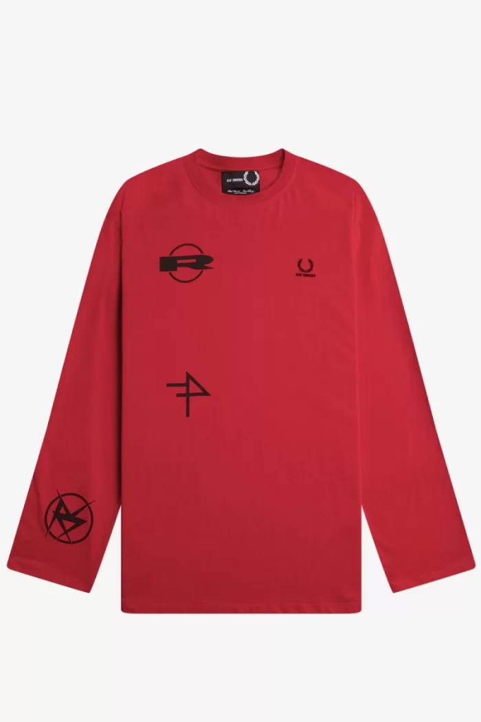 Fred Perry Printed Long Sleeve Men’s T-Shirt Red QKNJW0578