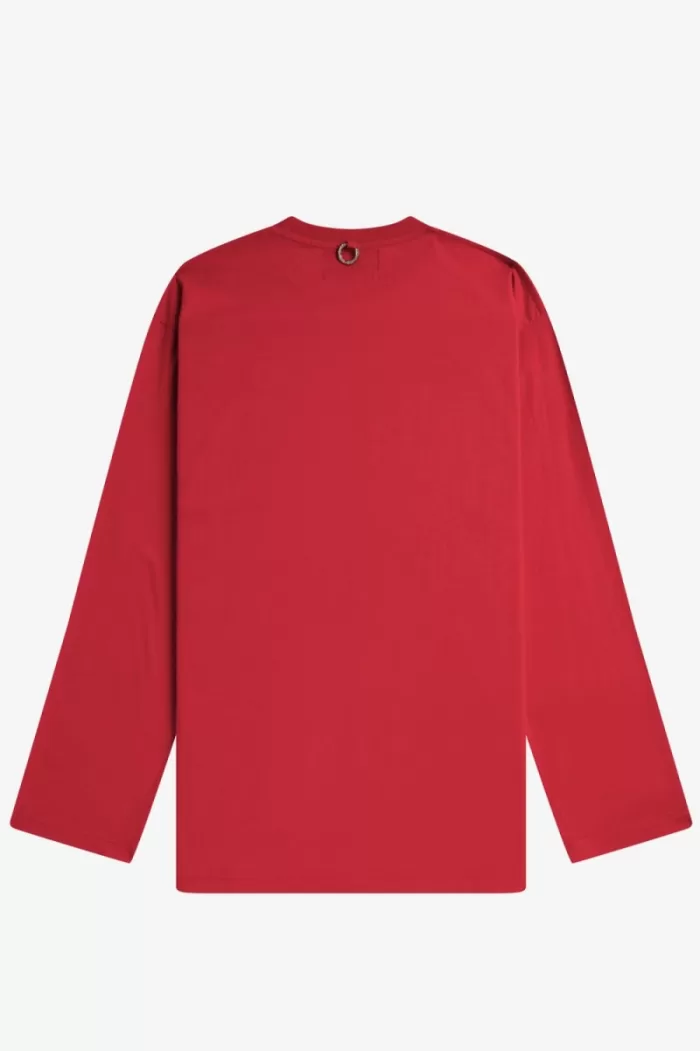 Fred Perry Printed Long Sleeve Men’s T-Shirt Red QKNJW0578