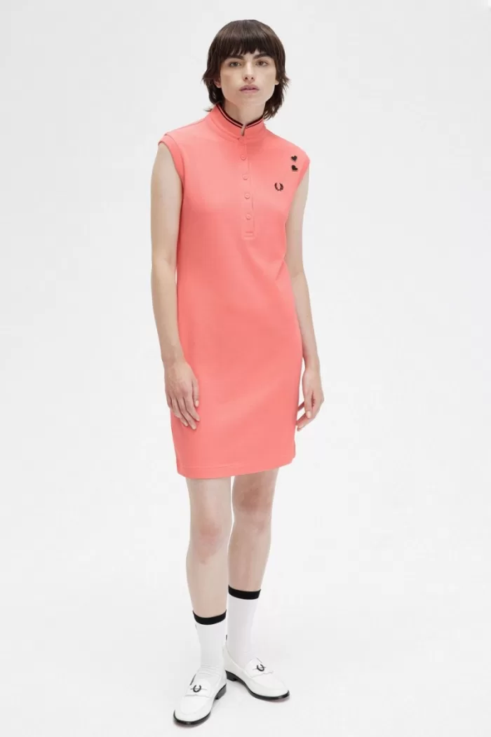 Fred Perry Printed Trim Piqué Women’s Dress Coral Heat AVOGY0182