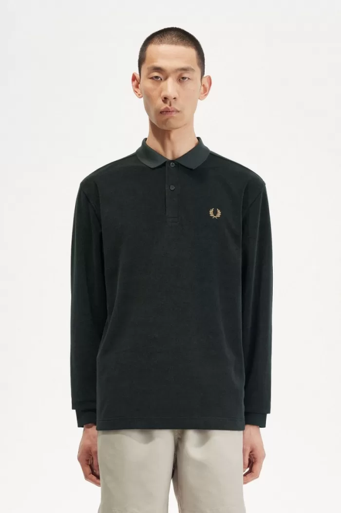 Fred Perry Relaxed Towelling Men’s Polo Shirt Night Green ZBACQ2693