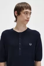 Fred Perry Ribbed Knitted Men’s Shirt Navy KZTRW2435