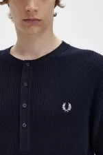 Fred Perry Ribbed Knitted Men’s Shirt Navy KZTRW2435