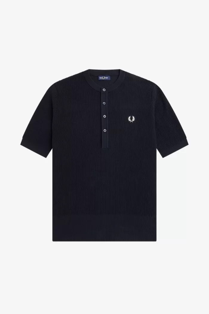 Fred Perry Ribbed Knitted Men’s Shirt Navy KZTRW2435