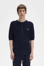 Fred Perry Ribbed Knitted Men’s Shirt Navy KZTRW2435