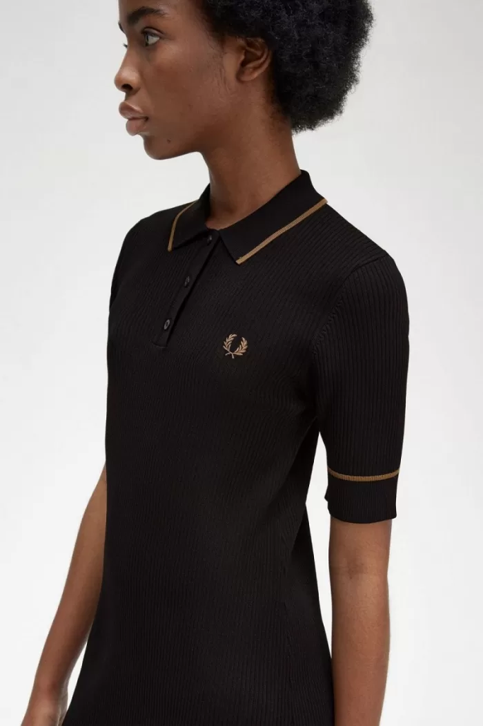 Fred Perry Ribbed Knitted Shirt Women’s Dress Black GFDRW9486