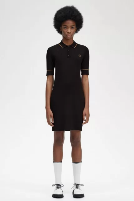 Fred Perry Ribbed Knitted Shirt Women’s Dress Black GFDRW9486