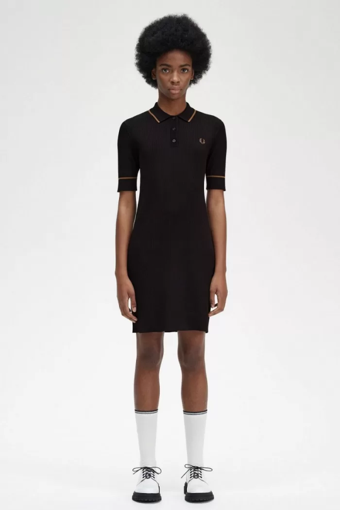 Fred Perry Ribbed Knitted Shirt Women’s Dress Black GFDRW9486