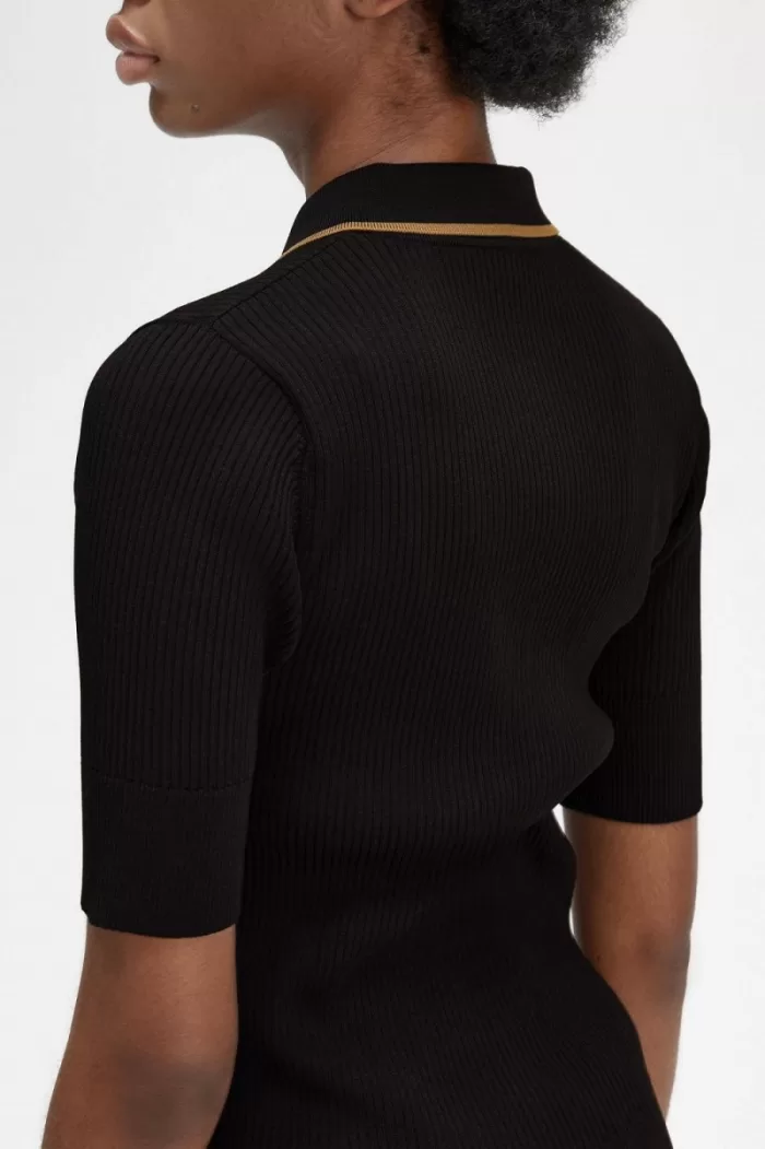 Fred Perry Ribbed Knitted Women’s Shirt Black HIAPG5168