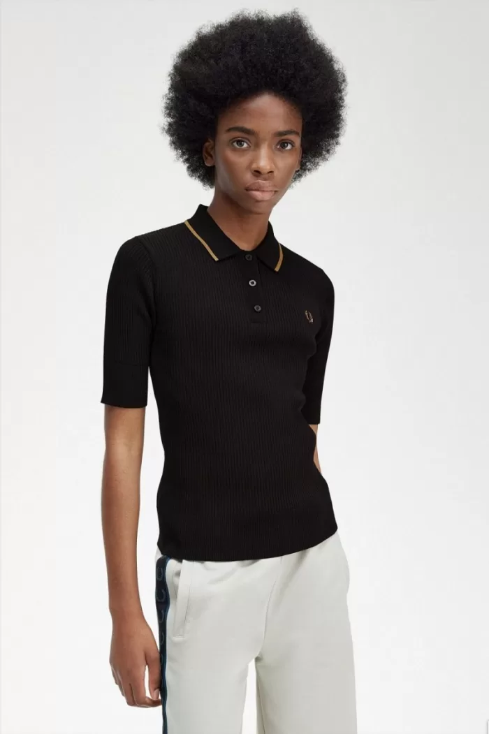 Fred Perry Ribbed Knitted Women’s Shirt Black HIAPG5168