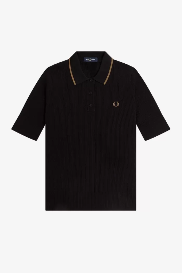 Fred Perry Ribbed Knitted Women’s Shirt Black HIAPG5168