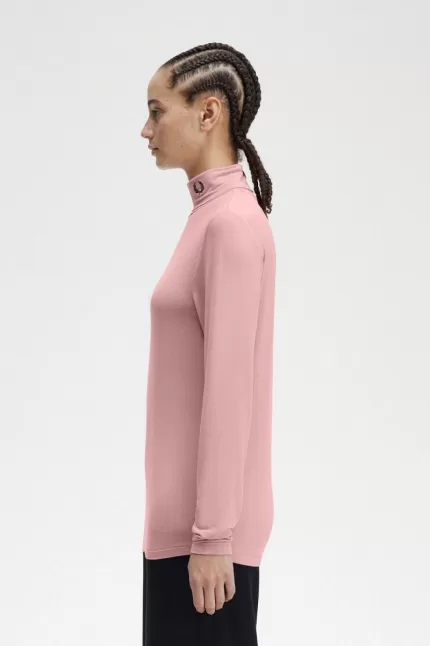 Fred Perry Roll Neck Women’s T-Shirt Dusty Rose Pink JQRPZ7684