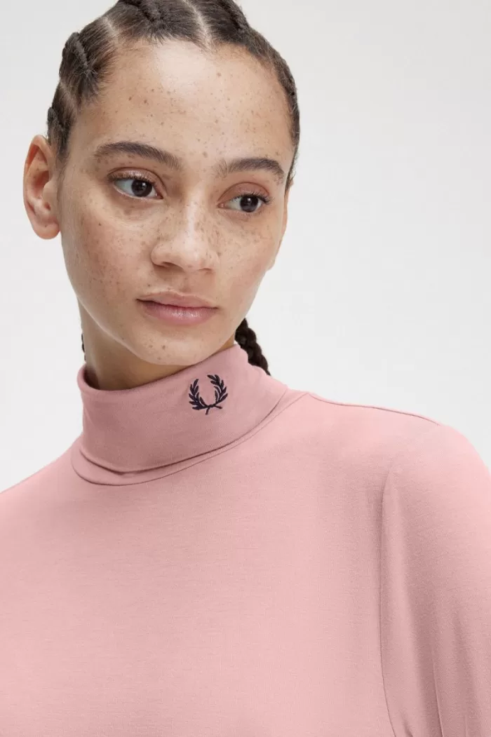 Fred Perry Roll Neck Women’s T-Shirt Dusty Rose Pink JQRPZ7684