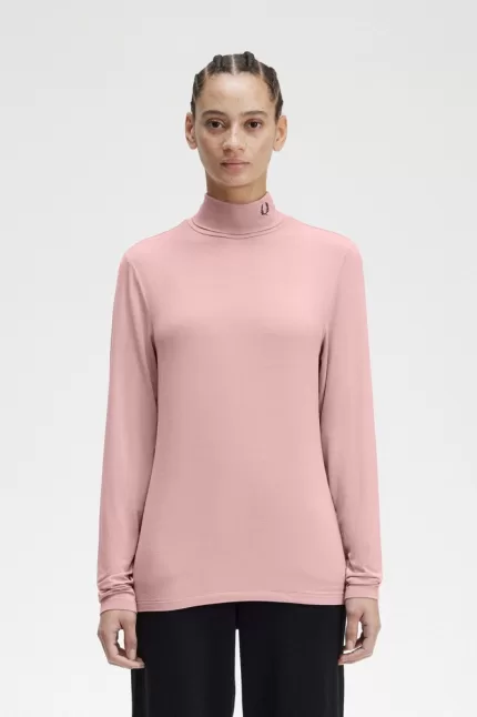 Fred Perry Roll Neck Women’s T-Shirt Dusty Rose Pink JQRPZ7684