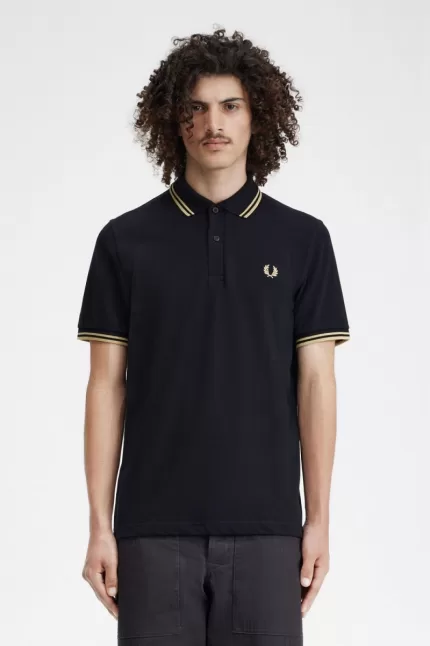 Fred Perry Shanghai M12 Men’s Polo Shirt Black Champagne EXBZG3065