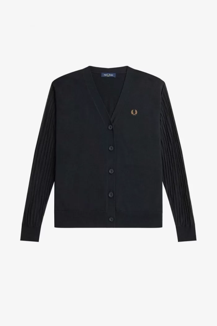 Fred Perry Sheer Sleeve Women’s Cardigan Black LQHSM5629