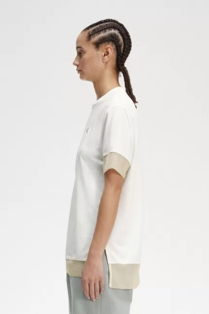 Fred Perry Sheer Trim Piqué Women’s T-Shirt Snow White IXGZW5960