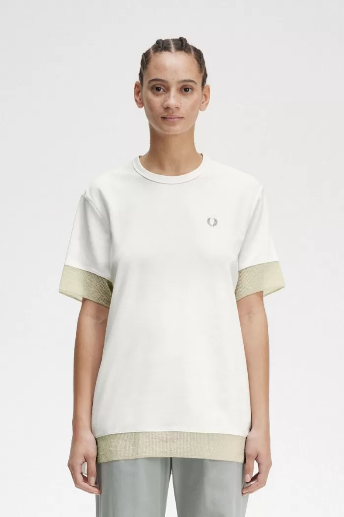 Fred Perry Sheer Trim Piqué Women’s T-Shirt Snow White IXGZW5960