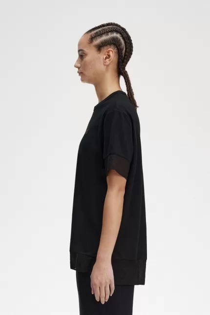 Fred Perry Sheer Trim Piqué Women’s T-Shirt Black INADH4935