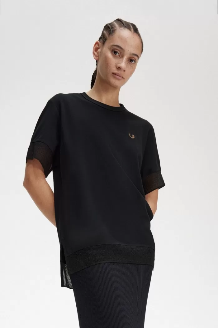 Fred Perry Sheer Trim Piqué Women’s T-Shirt Black INADH4935