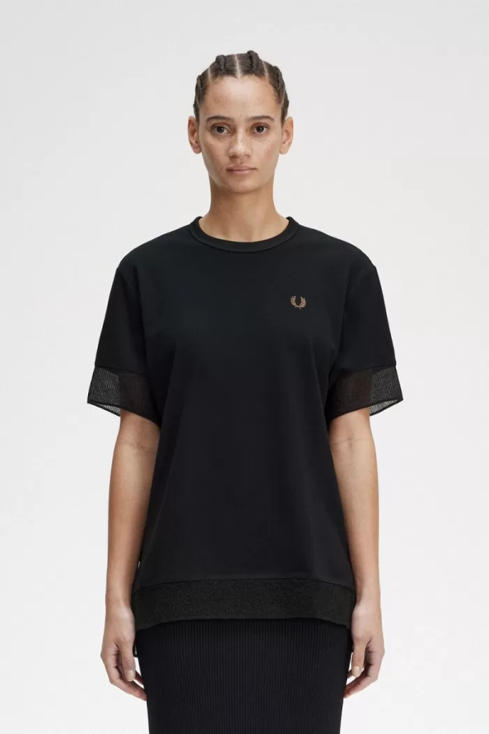 Fred Perry Sheer Trim Piqué Women’s T-Shirt Black INADH4935