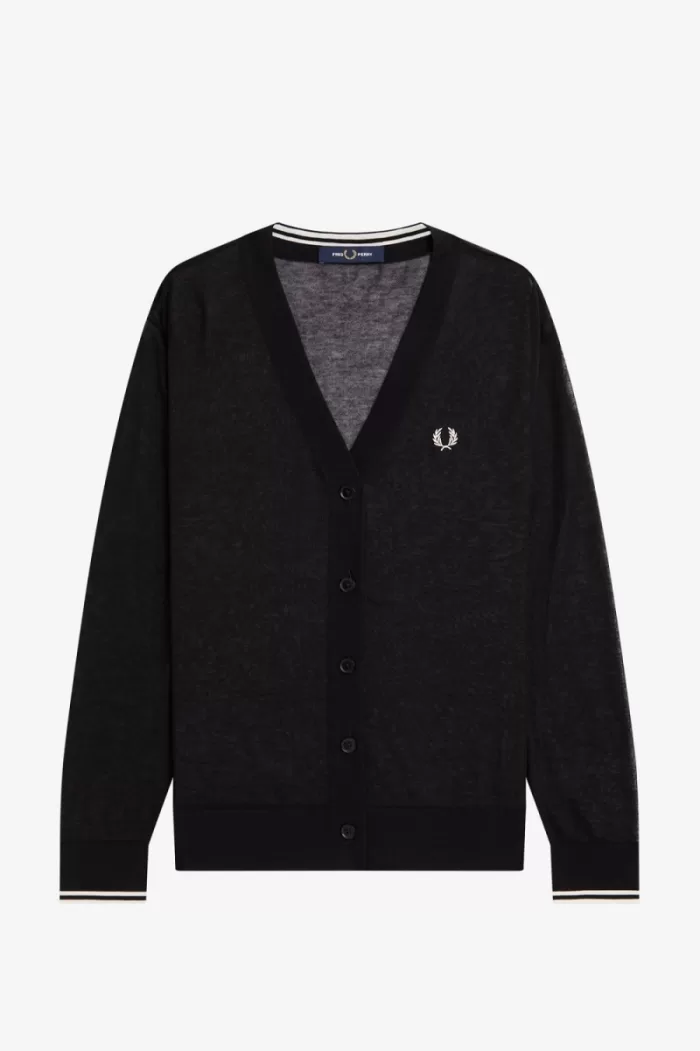 Fred Perry Sheer V-Neck Women’s Cardigan Black FHVWS7913