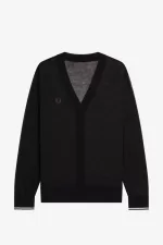 Fred Perry Sheer V-Neck Women’s Cardigan Black FHVWS7913