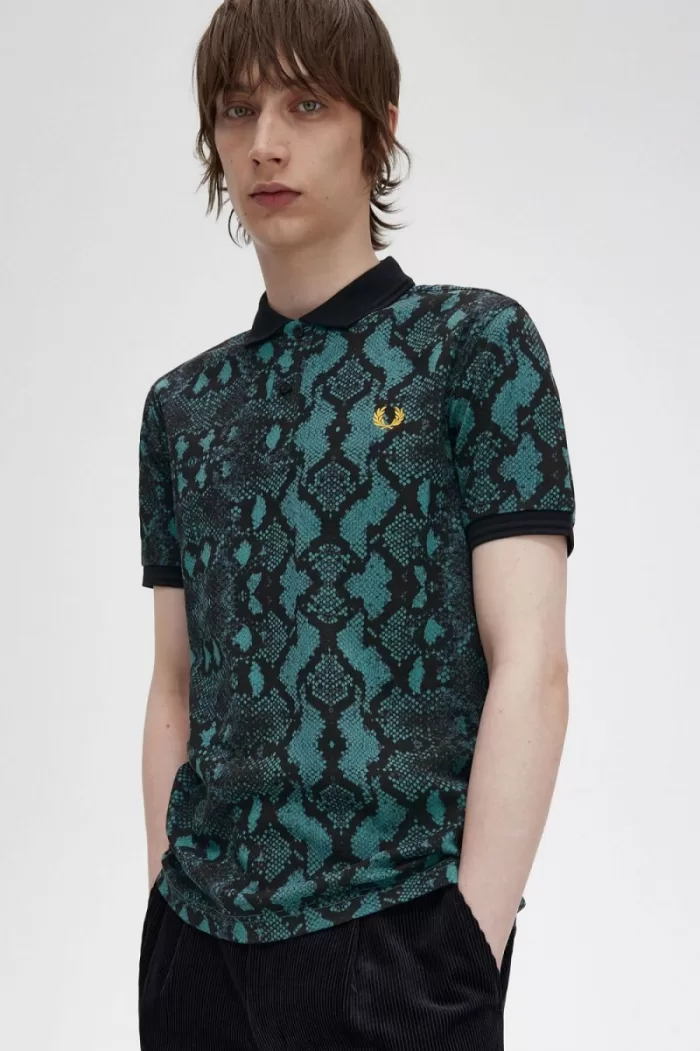 Fred Perry Snake Print Men’s Shirt Deep Mint CZIDJ2815