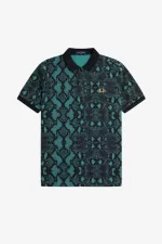 Fred Perry Snake Print Men’s Shirt Deep Mint CZIDJ2815