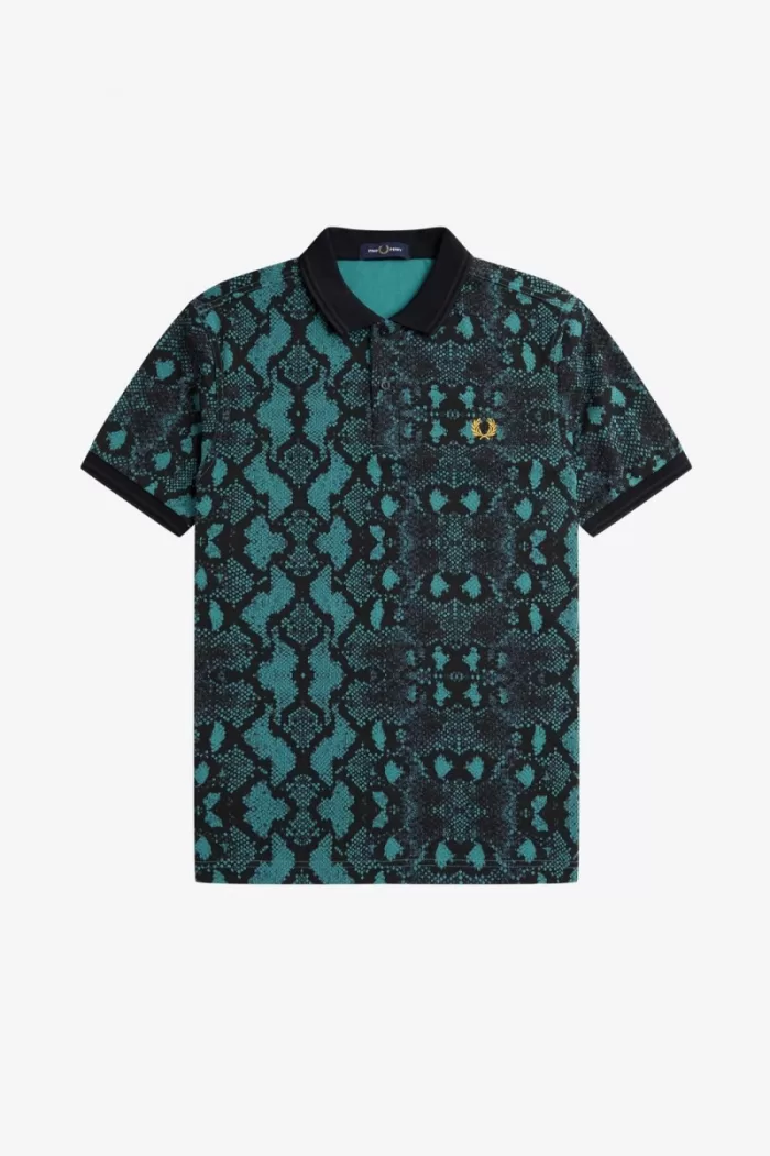 Fred Perry Snake Print Men’s Shirt Deep Mint CZIDJ2815