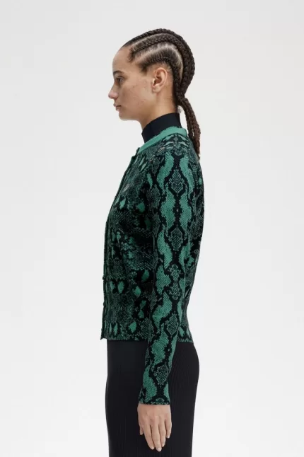 Fred Perry Snake Print Women’s Cardigan Deep Mint ZTVUC3149