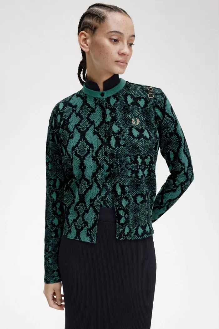 Fred Perry Snake Print Women’s Cardigan Deep Mint ZTVUC3149