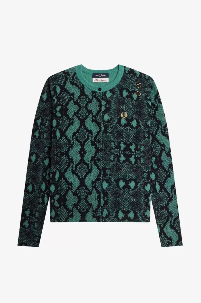 Fred Perry Snake Print Women’s Cardigan Deep Mint ZTVUC3149