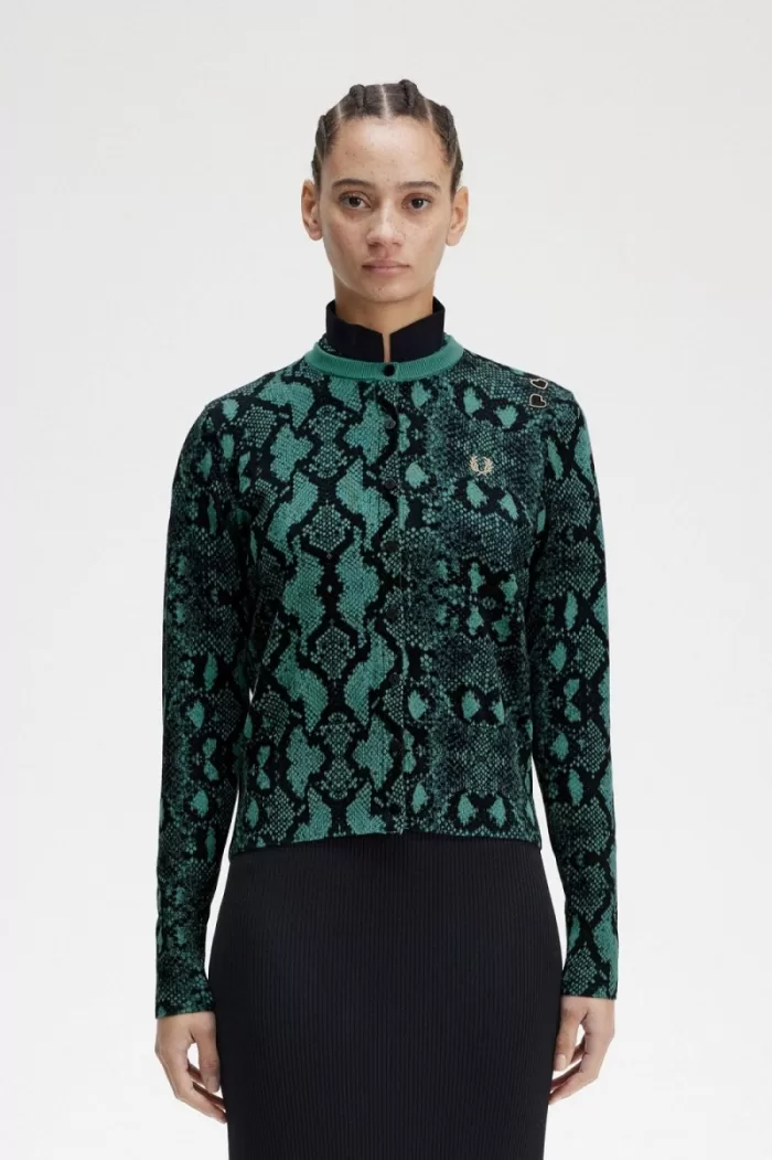 Fred Perry Snake Print Women’s Cardigan Deep Mint ZTVUC3149