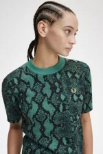 Fred Perry Snake Print Women’s Jumper Deep Mint DWUCG1582