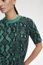 Fred Perry Snake Print Women’s Jumper Deep Mint DWUCG1582