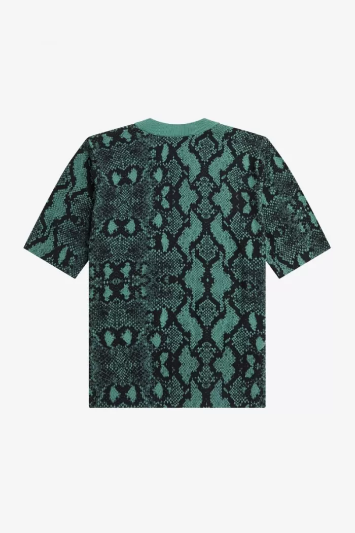 Fred Perry Snake Print Women’s Jumper Deep Mint DWUCG1582