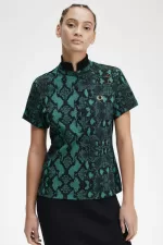 Fred Perry Snake Print Women’s Polo Shirt Deep Mint QXRLK4790