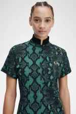 Fred Perry Snake Print Women’s Polo Shirt Deep Mint QXRLK4790