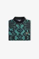 Fred Perry Snake Print Women’s Polo Shirt Deep Mint QXRLK4790