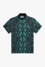 Fred Perry Snake Print Women’s Polo Shirt Deep Mint QXRLK4790