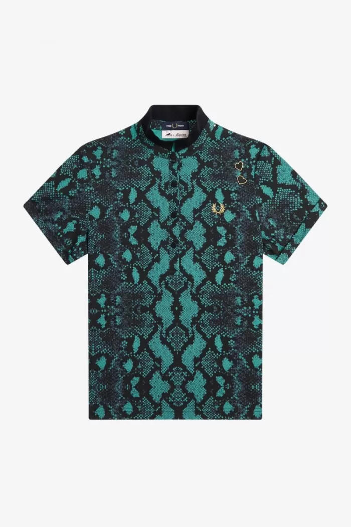 Fred Perry Snake Print Women’s Polo Shirt Deep Mint QXRLK4790