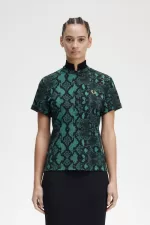 Fred Perry Snake Print Women’s Polo Shirt Deep Mint QXRLK4790