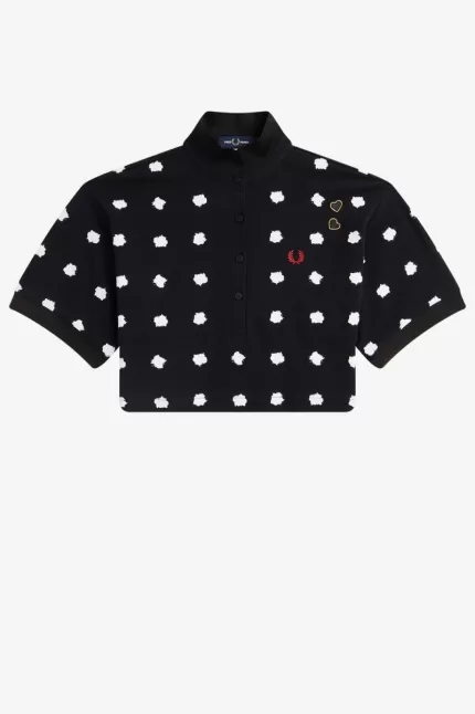 Fred Perry Spot Print Piqué Women’s Polo Shirt Black QICHM5170