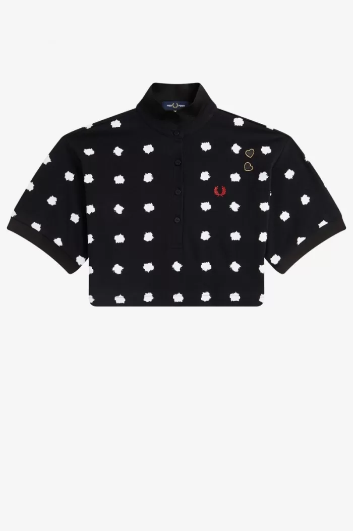 Fred Perry Spot Print Piqué Women’s Polo Shirt Black QICHM5170